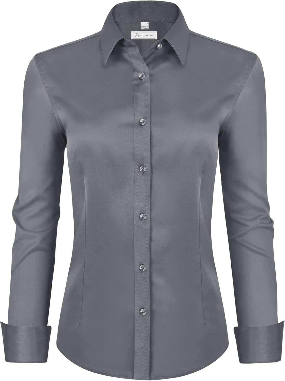 siliteelon Womens Classic-Fit Dress Shirts Long Sleeve Button Down Wrinkle-Free Stretch Solid Casual Work Office Blouse Top