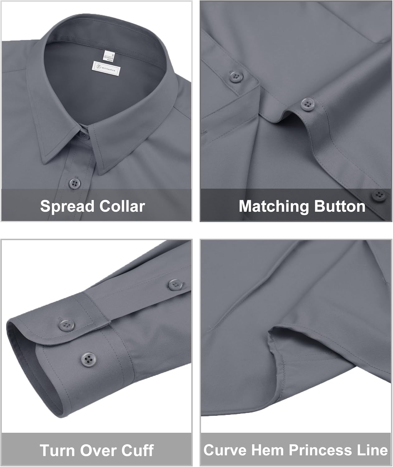 siliteelon Womens Classic-Fit Dress Shirts Long Sleeve Button Down Wrinkle-Free Stretch Solid Casual Work Office Blouse Top